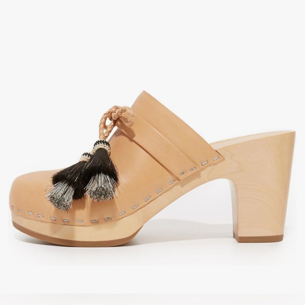 Loeffler Randall Roberta Leather Wooden Clogs Shoes with Tassels Sz. 9 - Picture 3 of 17